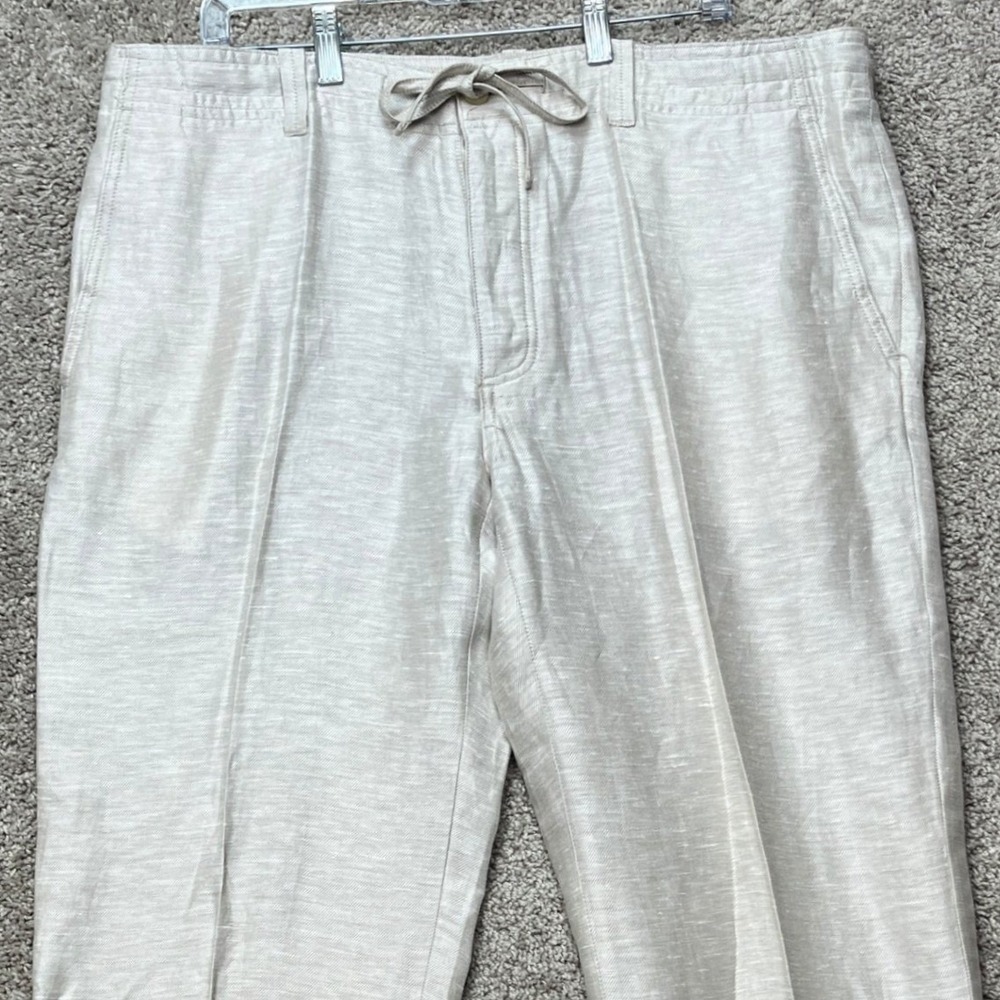 Perry Ellis Linen Blend Pants Mens 38x32 Beige Straight Leg Drawstring Twill EUC - Picture 2 of 16